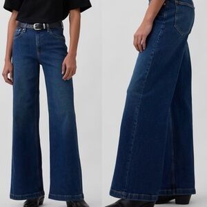 GAP Women’s 14R High Rise Stride Wide-Leg Jeans Dark Wash Blue Boho Hipster